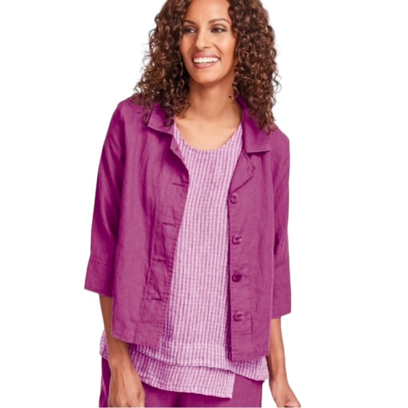 Flax Jackets & Blazers - Flax Tour Linen Jacket in Sangria Size M